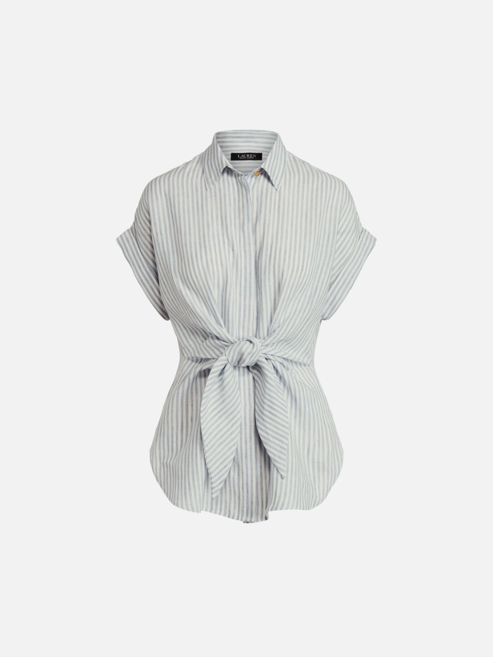 LAUREN RALPH LAUREN Striped Self Tie Button down Linen shirt/blouse